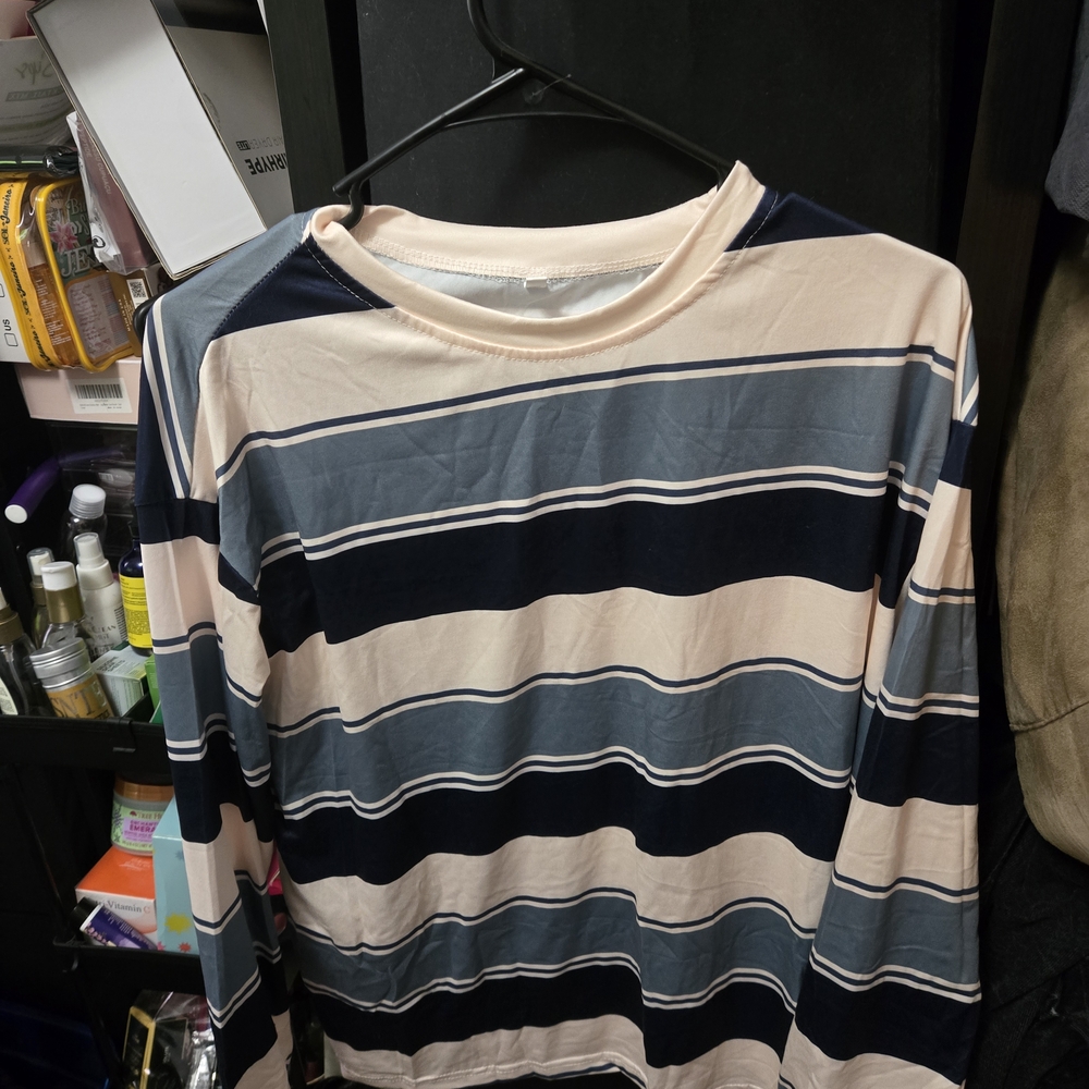 SHEIN Blue and Cream Long Sleeve Tee